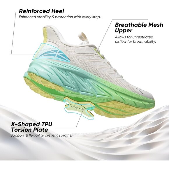 Women's Beige Green Walking Shoes Comfort Breathable Non-Slip Gym Sneaker - Picture 4 of 8